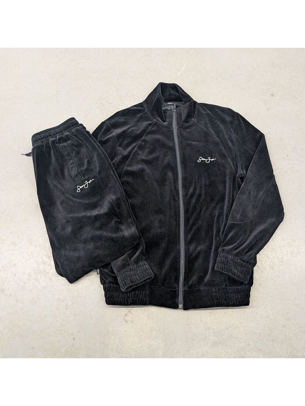 Y2K Sean John Embroidered Black Velour Two Piece Track Suit